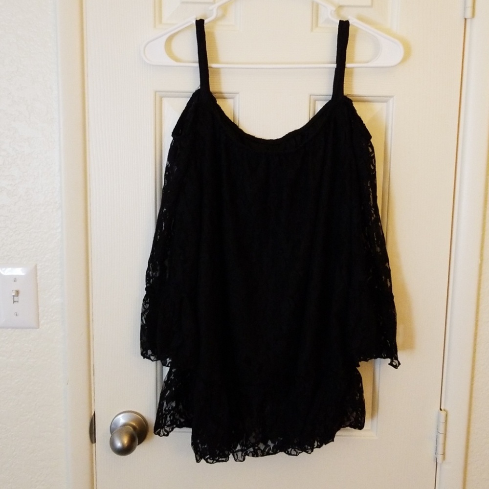 Black lace off-the-shoulder blouse